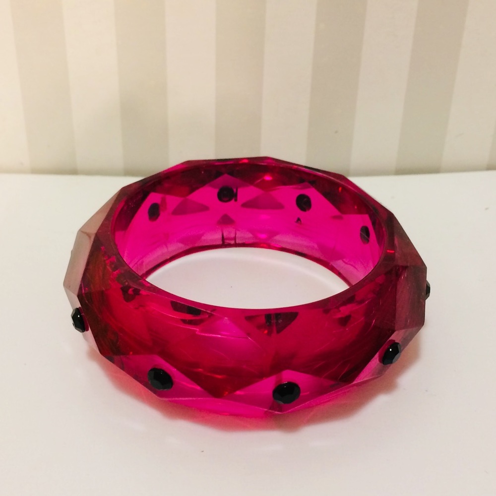 Pink Black Rhinestones Geometric Bangle Bracelet
